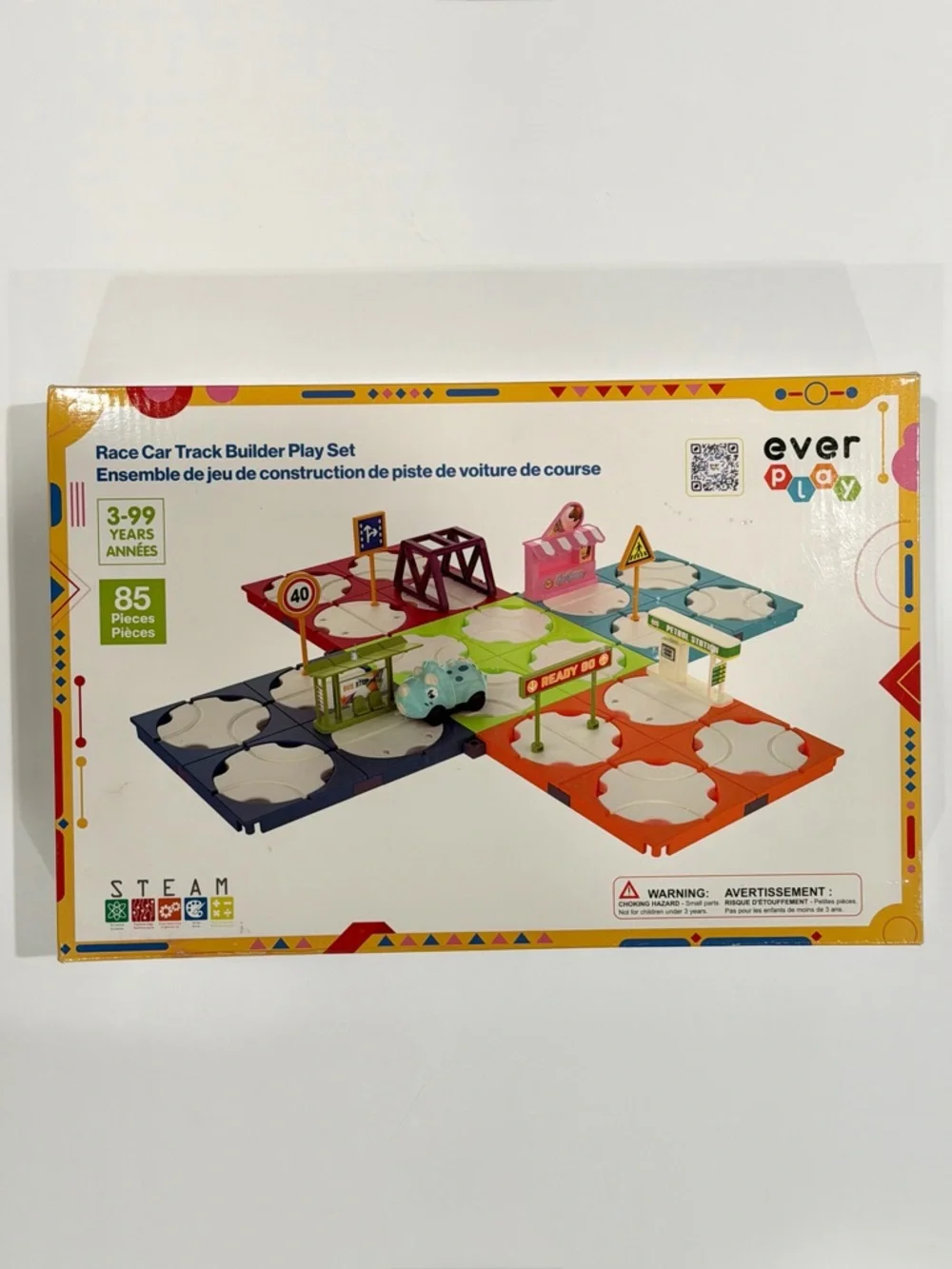 EverPlay 85 Pieces Race Car Track Building Blocks Playset STEM Educational Kids